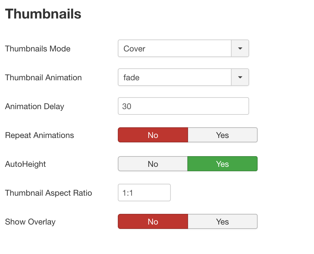 Thumbnails config