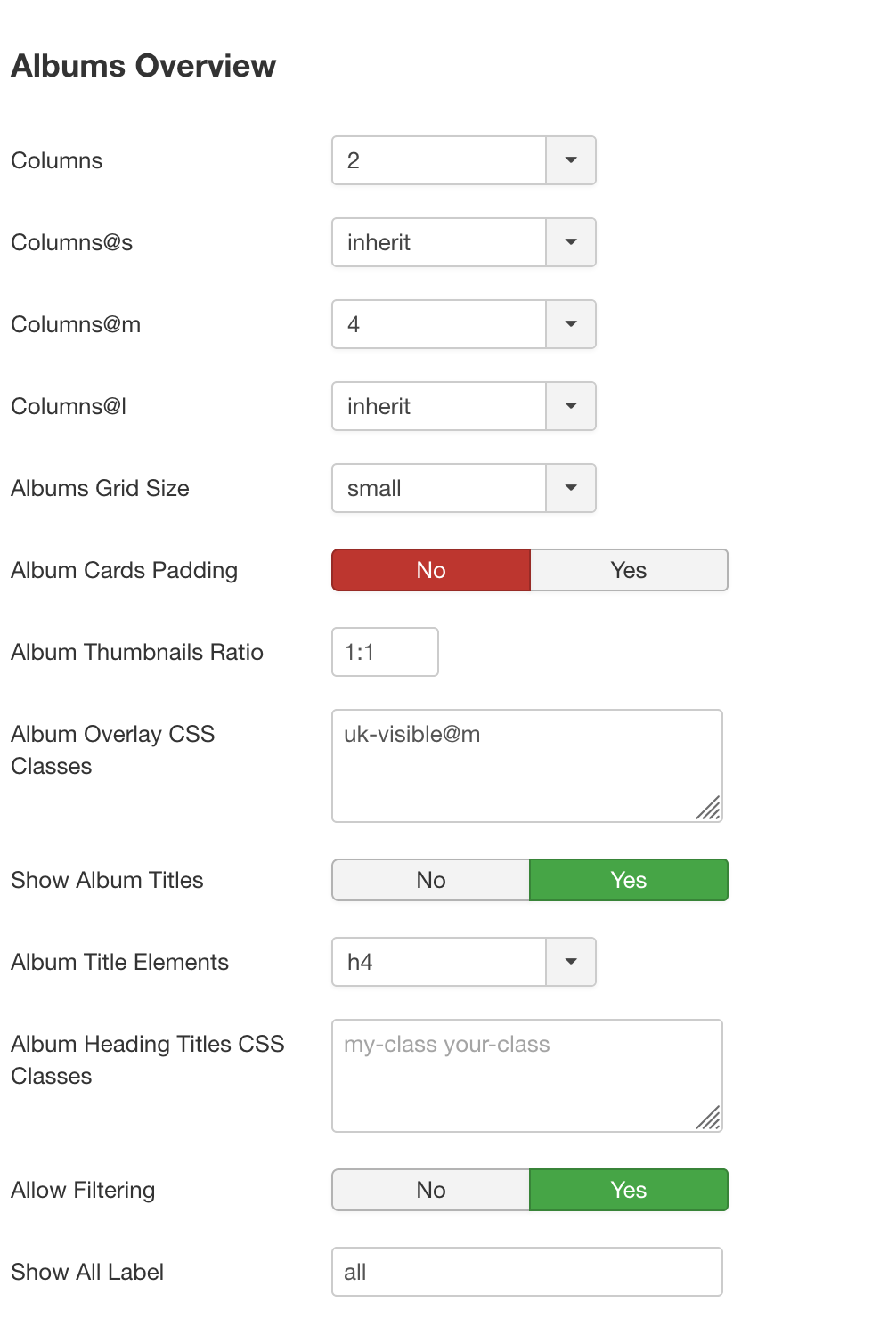 albums config