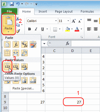 Excel paste values