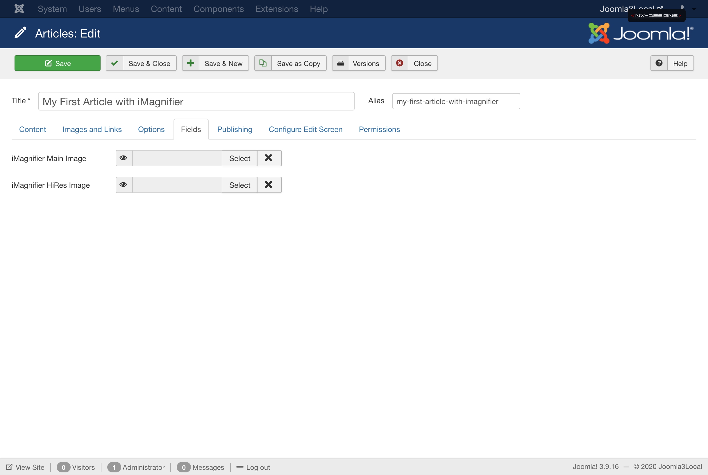 Articles Edit Administration Customfields 1