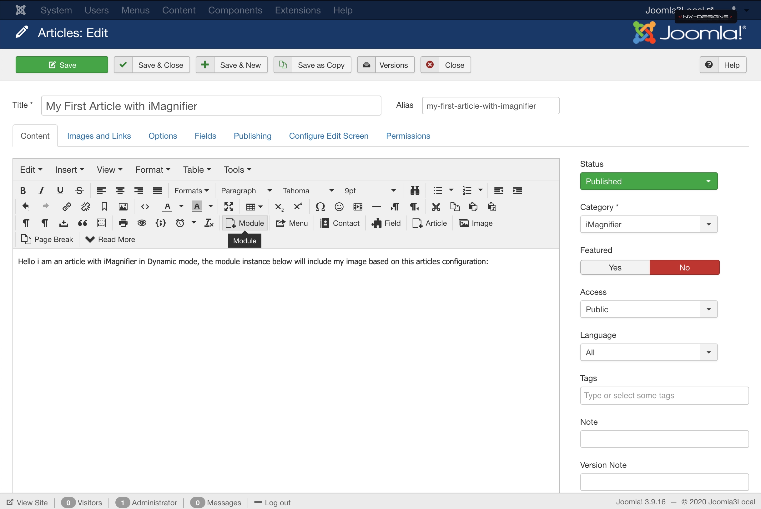 Articles Edit Administration Add Module