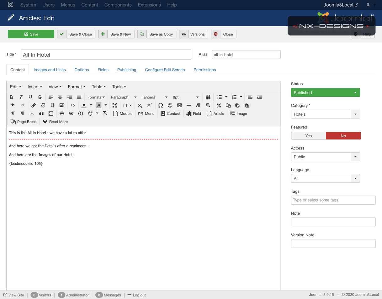 Articles Edit Joomla3Local Administration 2