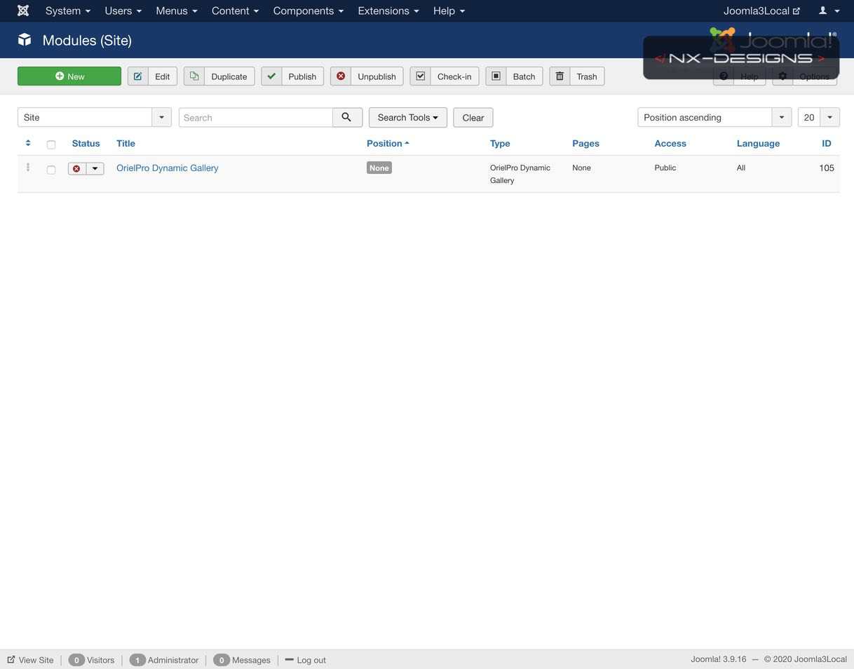 Modules (Site) Joomla3Local Administration