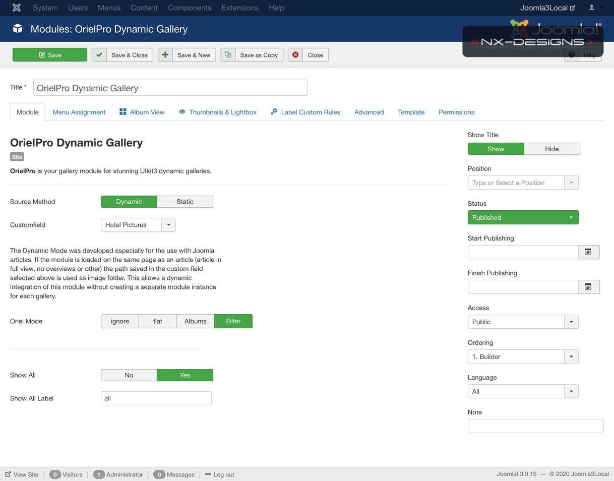 Modules OrielPro Dynamic Gallery Joomla3Local Administration