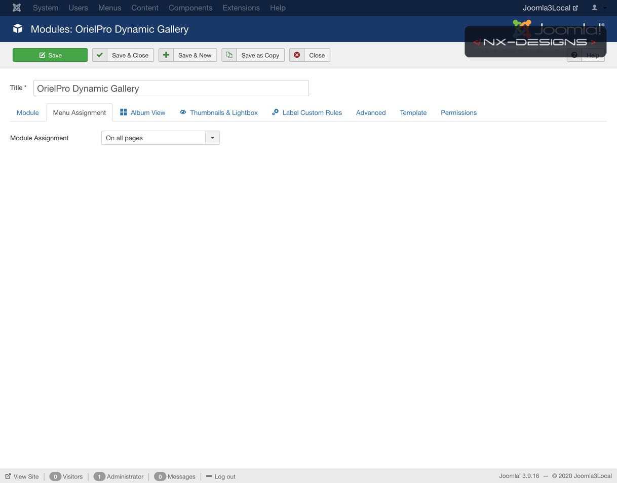 Modules OrielPro Dynamic Gallery Joomla3Local Administration 1