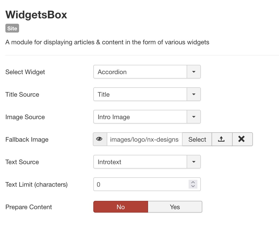 WidgetsBox Slideshow overlay set config