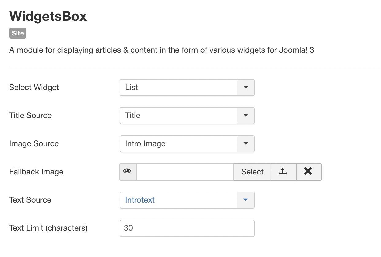 WidgetsBox Module tab