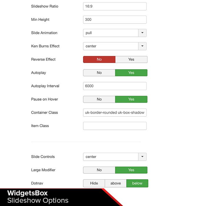 WidgetsBox Slideshow Options